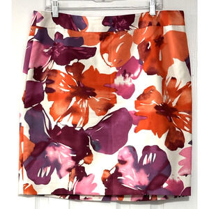Loft Women's Skirt Size 14 Floral Pink Purple‎ and White